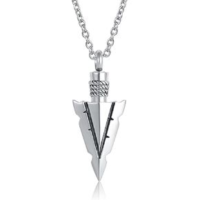 Tribal Spearpoint Arrowhead Fish Hook Urn Necklace for Ashes Men Cremation Jewelry Memorial Keepsake Pendant