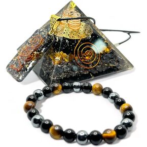 Triple Orgone Pyramid Set for Positive Energy - Healing Crystal Pyramid with Bonus Chakra Bracelet and Pendant