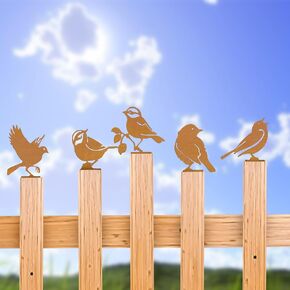 5 Pcs Rusty Birds Decoration Metal Art for Fence Decorations Outdoor Lifelike Metal Birds Craft Statue Ornaments Fence Topper Decor Garden Yard Art Ornaments Crow Decor Silhouette (E Style)