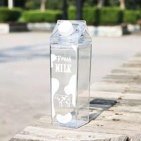 17Oz/ 500ml Milk Carton Water Bottle Plastic Milk Box BPA Free Child Friendly Reusable Milk Carton Shaped Water Bottle Leakproof Juice Tea Jug for Travelling Sports Camping Outdoor Activities