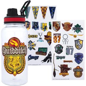 Silver Buffalo Harry Potter Quidditch 32-Ounce Twist Spout Plastic Water Bottle Jug And Sticker Set From The Wizarding World
