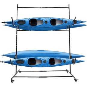 KUAFU Freestanding Kayak Storage Rack Stand for 4 Kayak, SUP, Canoe, Paddle board, Boat, Surfboard for Indoor, Outdoor, Garage, Shed, Dock w/Wheels