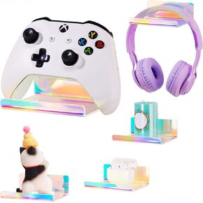 NiHome Iridescent Acrylic Floating Shelves with Edge 5-Pack, Small 4.3"x3.5 Rainbow Ledge Phone Holder - Wall Mountable and Multi-Functional for Home Décor, Bathroom, Kitchen, Bedroom, Office Use