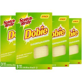 3M Scotch-Brite Dobie All Purpose Pads, 3Count (Pack of 4) Total 12 Pads