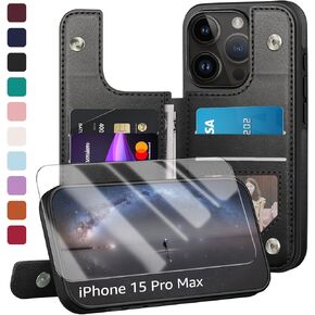 Designed for iPhone 15 Pro Max Case Wallet with Card Holder, [Magnetic Clasp Folio Cover][RFID Blocking Leather Protection] Shockproof Women Men Cases 6.7 Inch for Apple 15 ProMax Light Brown