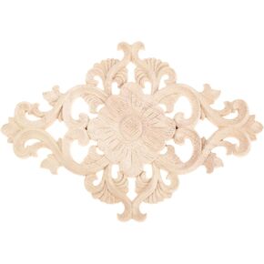 Wood Carved Appliques, 1Pc Wooden Decorative Onlays, MUXSAM Unpainted Furniture Center Decals for Cabinet Dresser Bed Door Wall Wardrobe Ceiling Decoration Home DIY Project, 15x10.5cm/5.9"x4.13"