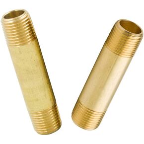 Legines Brass Pipe Fitting Long Nipple, 3/8" NPT Male x 3/8" NPT Male Straight Connector, 1-1/2" Length 1200psi (Pack of 2)