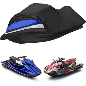 Heavy Duty 420D Jet Ski Cover Lengths 105'' to 124'', Marine Grade Waterproof Cover Adjustable Windproof Tightening Strap & Anti-UV for Yamaha/Kawaski/Sea-doo