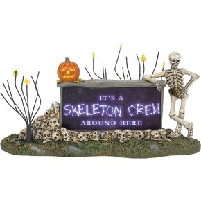 Department 56 Village Collection Accessories Halloween We're A Skeleton Crew Sign Lit Figurine, 3.9 Inch, Multicolor