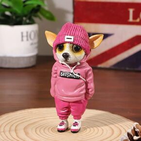 Chihuahua Dog Statue, Standing chihuahua Cake Topper, Decorative Resin Dog Statue for Garden or Home Decoration, Cute Animal Statue Dog Collectible Desktop Decor(4.33"x 2.36"x 2")