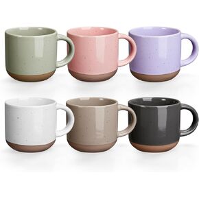 Morandi Color Ceramic Mini Espresso Cups Set of 6, 5 oz Espresso Mugs with Handle, Porcelain Coffee Mugs Demitasse Cups, Modern Style Espresso Cups, Microwave Dishwasher Safe Suit for Espresso Machine