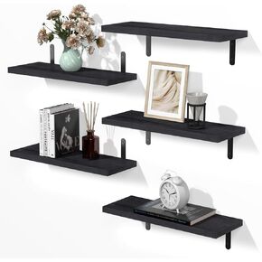 MOKA Shelves for Room Wall, Black Floating Shelves for Wall Decor, Width 6" Wall Shelves Set of 5, Small Wood Shelving Wall Mounted for Bedroom, Bathroom, Bathroom, Kitchen, Living Room, Corner in Saudi Arabia