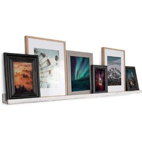 Rustic State Ted Narrow Long Wall Mount Picture Ledge Photo Frame Display Wooden Floating Shelf for Living Room, Office, Kitchen, Bedroom, Bathroom Décor Storage - 52 Inch - Burnt White