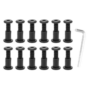 12Sets M6x20mm Hex Drive Socket Cap Bolts with 1Pcs Hex Wrench, Black Barrel Crib Bolts Nuts Assortment Kit for Furniture Hardware, Saddles Purses Repair