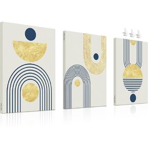 Boho Wall Art Set of 3 Mid Century Modern Wall Decor, Boho Art Wall Canvas, Bohemian Wall Decor, Boho Canvas Wall Art Bedroom, Minimalist Boho Art Wall Decor (3 Piece Wall Art 12"x16" Brown)