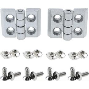 2pcs Aluminum Profile Hinge Install Kit Metal Hinge with Screws Nut for 2020 6mm Slot Aluminum Profile Extrusion Frame (2 x Zinc Alloy Hinge,8 x M4 T-Nuts, 8 x M4 Hex Socket Flat Head Screw)