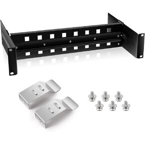 19 Inch Rack Mount DIN Rail Kit Aluminum Alloy Adjustable Rack Mount Rails Rack Mount Bracket for Industrial Media Converters Ethernet Switches Supplies DIN Rail Products, Black