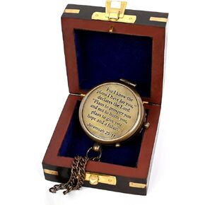 Brass Compass Engraved with Religious Scripture Verse, Gift for Son, Grandson, Daughter, Baptism, Confirmation Communion Godson Church Graduation Day
