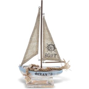 CoTa Global Coastal Horizon Wooden Sailboat Model Ship Nautical Decor, Rustic Nautical Sailboat Decor Table Top Decorations for Living Room Centerpiece and Beach Decorations for Home - 14.1 Inches