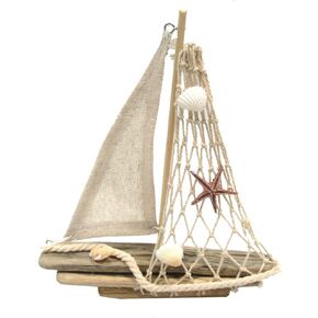 The Bridge Collection Rustic Wooden Sailboat Decor - Tabletop Boat Decor with Net Sail and Seashell Accents - Boat Table Top Figurine for Nautical, Coastal Decor