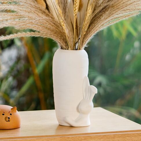 White Ceramic Vase Bunny Decor Vase, Spring Home Decor, Modern Vase for Easter Minimalist Decor for Table, Shelf, Bookshelf Decor Vase and Entryway Decor Vase in Saudi Arabia