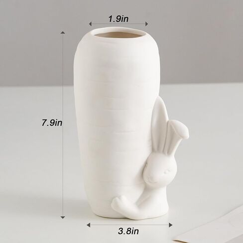 White Ceramic Vase Bunny Decor Vase, Spring Home Decor, Modern Vase for Easter Minimalist Decor for Table, Shelf, Bookshelf Decor Vase and Entryway Decor Vase in Saudi Arabia