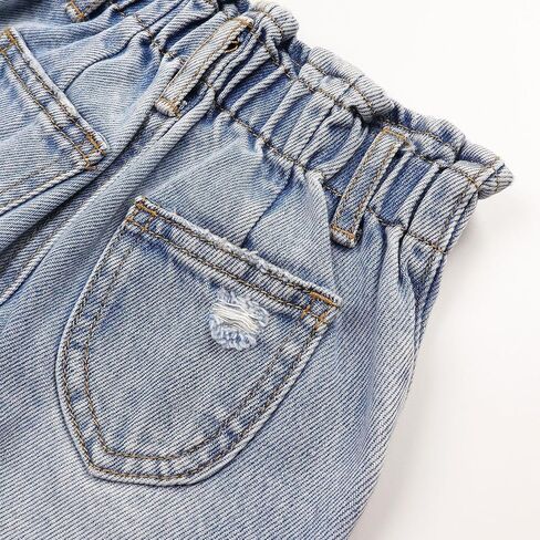 KIDSCOOL SPACE Baby Girls Jeans,Toddler Boy Elastic Waist with D-Ring Square-Shaped Pockets Straight Leg Denim Pants in Saudi Arabia