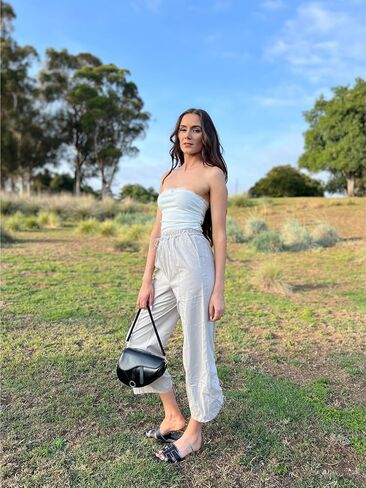 سروال باراشوت نسائي من Simplee سروال كارجو بخصر مطاطي برباط واسع الساق سروال فضفاض Y2k in Kuwait