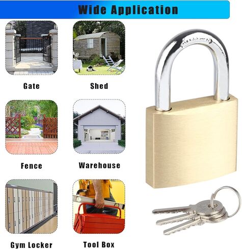 قفل نحاسي صلب مع 3 مفاتيح، 1-1/2 بوصة (38 مم) قفل خزانة جسم عريض، قفل بمفتاح للسقائف، وحدة تخزين، خزانة صالة الألعاب الرياضية المدرسية، سياج، صندوق أدوات، بوابة، مستودع in Kuwait