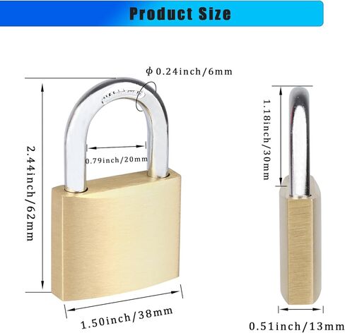 قفل نحاسي صلب مع 3 مفاتيح، 1-1/2 بوصة (38 مم) قفل خزانة جسم عريض، قفل بمفتاح للسقائف، وحدة تخزين، خزانة صالة الألعاب الرياضية المدرسية، سياج، صندوق أدوات، بوابة، مستودع in Kuwait