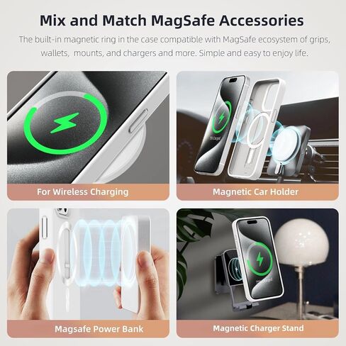حافظة AUROX المغناطيسية لهاتف iPhone 15، متوافقة مع MagSafe، حافظة هاتف حماية من الدرجة العسكرية مقاومة للصدمات، غطاء هاتف واقٍ نحيف شفاف غير لامع، رمادي متدرج أسود in Kuwait
