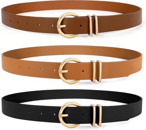 أحزمة جلدية نسائية من VONMELLI مكونة من 3 قطع لفساتين الجينز وحزام خصر للسيدات مع إبزيم ذهبي أنيق in Kuwait