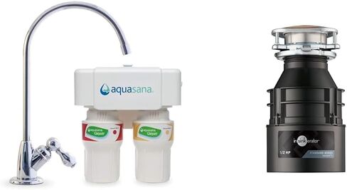 Aquasana 3-Stage Max Flow Claryum Under Sink Water Filter System - Kitchen Counter Claryum Filtration - Filters 99% Of Chlorine - Brushed Nickel Faucet - AQ-5300+.55 , White in Kuwait