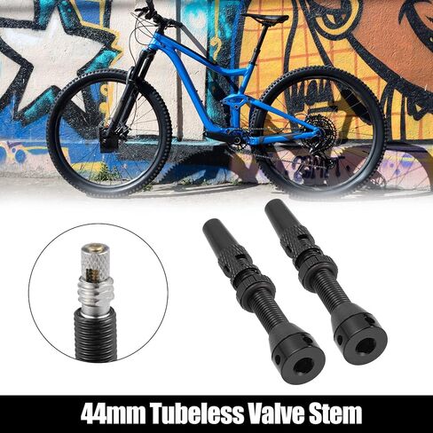 X AUTOHAUX 1 Set Universal Aluminum Alloy Rubber 44mm Bike Tubeless Valve Stems with Valve Core Remover Tool Kit and Valve Stem Caps for Mountain Bicycle Black in Saudi Arabia