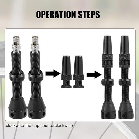 X AUTOHAUX 1 Set Universal Aluminum Alloy Rubber 44mm Bike Tubeless Valve Stems with Valve Core Remover Tool Kit and Valve Stem Caps for Mountain Bicycle Black in Saudi Arabia