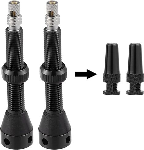X AUTOHAUX 1 Set Universal Aluminum Alloy Rubber 44mm Bike Tubeless Valve Stems with Valve Core Remover Tool Kit and Valve Stem Caps for Mountain Bicycle Black in Saudi Arabia