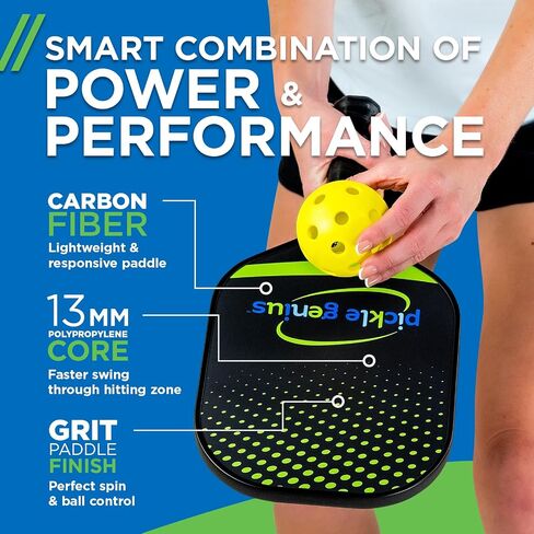 Pickleball Paddles by Pickle Genius - USAPA Approved 100% Raw Carbon Fiber Pickleball Paddle - Built-in State of The Art Technology for a Smart Combination of Power and Control - for All Levels in Saudi Arabia