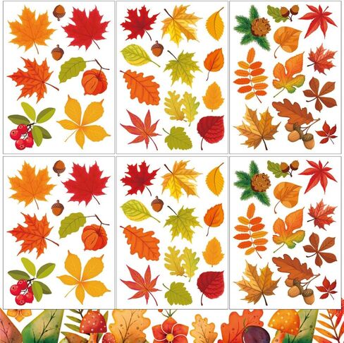 ملصقات نافذة الخريف، ملصقات نافذة الخريف، أوراق القيقب، مخاريط الصنوبر، ملصقات نافذة لتزيين نافذة الخريف، ديكور جدار النافذة الزجاجية لعيد الشكر in Kuwait