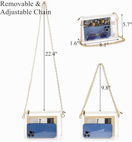 عبوتان من المحفظة الشفافة للنساء، حقيبة كروس شفافة للحفلات الموسيقية، معتمدة من الاستاد، حقيبة شفافة مع سلسلة قابلة للتعديل وسحاب للحفلات الرياضية in Kuwait