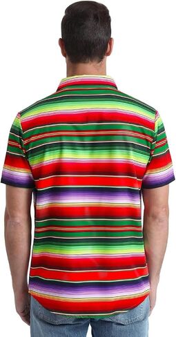 قميص رجالي مكسيكي بأزرار سفلية من Fiesta Serape Poncho زي قصير الأكمام للحفلات in Saudi Arabia