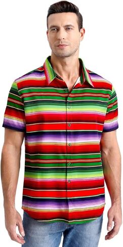 قميص رجالي مكسيكي بأزرار سفلية من Fiesta Serape Poncho زي قصير الأكمام للحفلات in Saudi Arabia