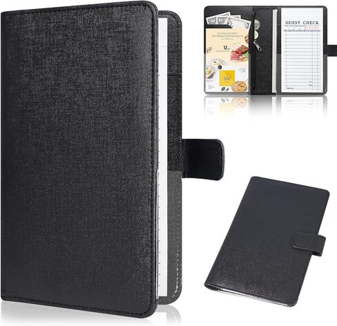 Server Book for Waitress-Leather Waitress Book Organizer with Zipper Pocket Cute Waiter Book Server Wallet with Magnetic Closure, Glitter Black in Kuwait