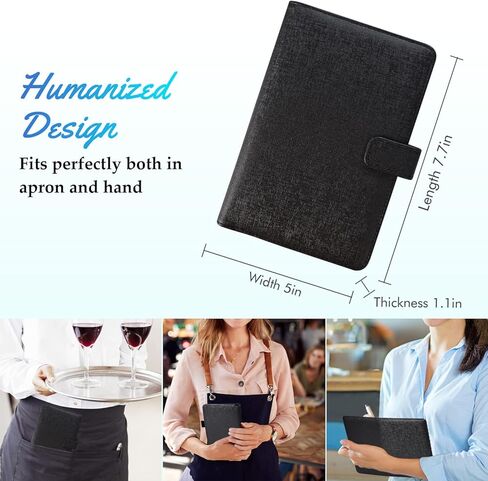 Server Book for Waitress-Leather Waitress Book Organizer with Zipper Pocket Cute Waiter Book Server Wallet with Magnetic Closure, Glitter Black in Kuwait