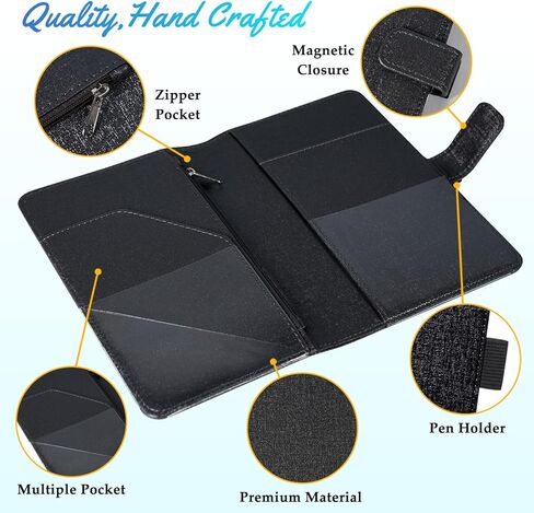 Server Book for Waitress-Leather Waitress Book Organizer with Zipper Pocket Cute Waiter Book Server Wallet with Magnetic Closure, Glitter Black in Kuwait