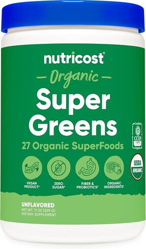 Nutricost Organic Super Greens Powder (30 Servings) - Superfood Supplement Drink Mix (30 Servings, No flavor added) in Saudi Arabia