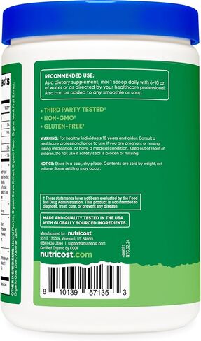 Nutricost Organic Super Greens Powder (30 Servings) - Superfood Supplement Drink Mix (30 Servings, No flavor added) in Saudi Arabia