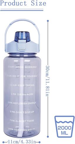 Motivational Water Bottles for Sport/Fitness/Camping,Water Bottles with Straw & Time Marker & Handle & 2 Pcs Brushes,BPA Free/Leakproof in Kuwait