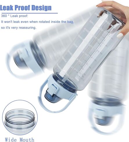 Motivational Water Bottles for Sport/Fitness/Camping,Water Bottles with Straw & Time Marker & Handle & 2 Pcs Brushes,BPA Free/Leakproof in Kuwait