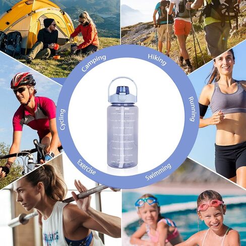 Motivational Water Bottles for Sport/Fitness/Camping,Water Bottles with Straw & Time Marker & Handle & 2 Pcs Brushes,BPA Free/Leakproof in Kuwait