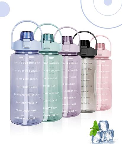 Motivational Water Bottles for Sport/Fitness/Camping,Water Bottles with Straw & Time Marker & Handle & 2 Pcs Brushes,BPA Free/Leakproof in Kuwait
